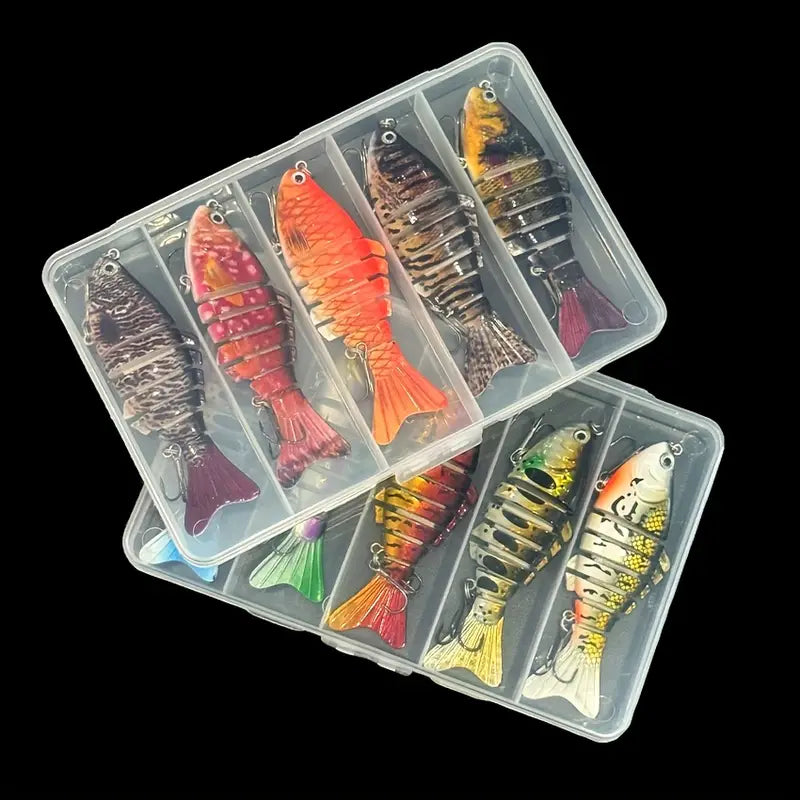 5pcs Swimbait Lures | Realistic Pike Design, Treble Hooks - Echo Leaf