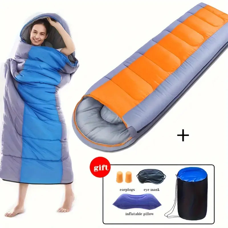 Connectable Winter Sleeping Bag with Hood – Double Zipper, Warm & Waterproof Camping Set - Echo Leaf