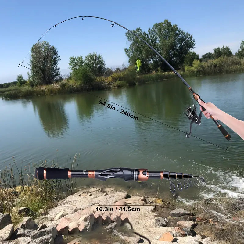 Compact Telescopic Fishing Rod & Reel Combo - Carbon Fiber, Portable for Travel, Ideal Men's Gift - Echo Leaf