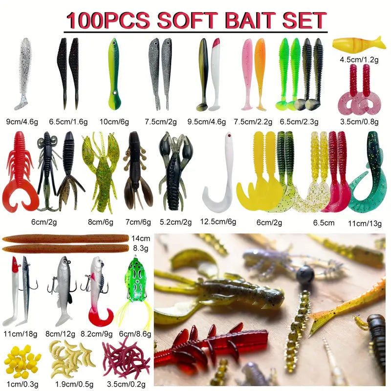 346pcs Fishing Lure Kit – Crankbaits, Spinners, Jigs & Soft Baits