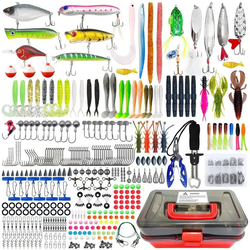 491pcs Fishing Lure Kit with Tackle Box – Soft Baits, Jigs & Hooks – Complete Fishing Gear Set - Echo Leaf