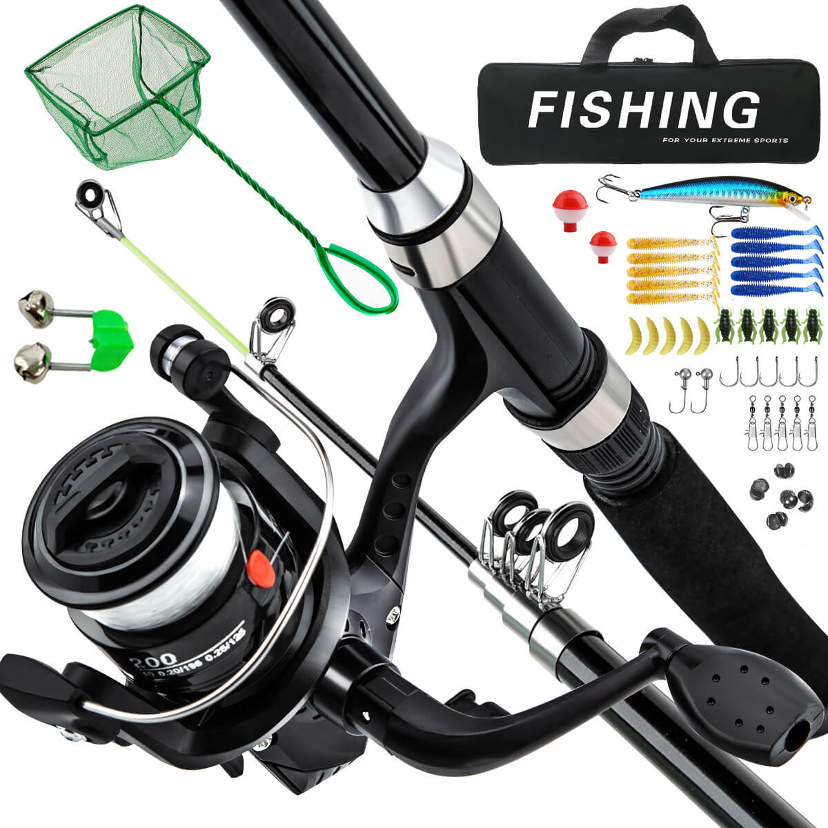 5ft Telescopic Fishing Rod & Lure Set – Long Casting Carbon Pole for Sea & Perch Fishing - Echo Leaf