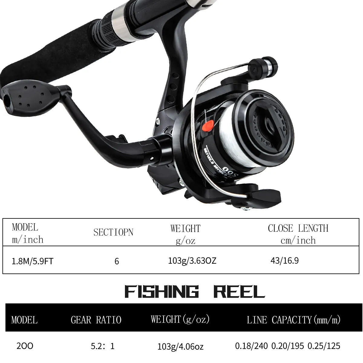 5ft Telescopic Fishing Rod & Lure Set – Long Casting Carbon Pole for Sea & Perch Fishing - Echo Leaf