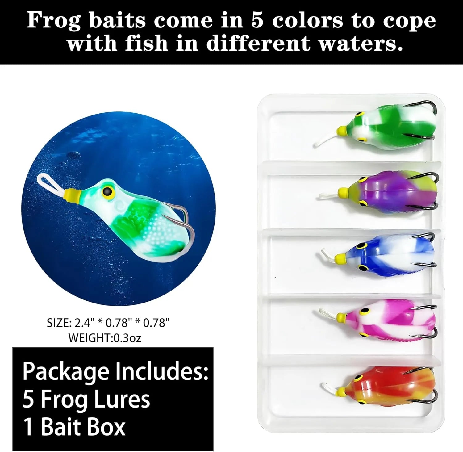 5Pcs Topwater Frog Lures Set – Weedless Soft Bait for Bass