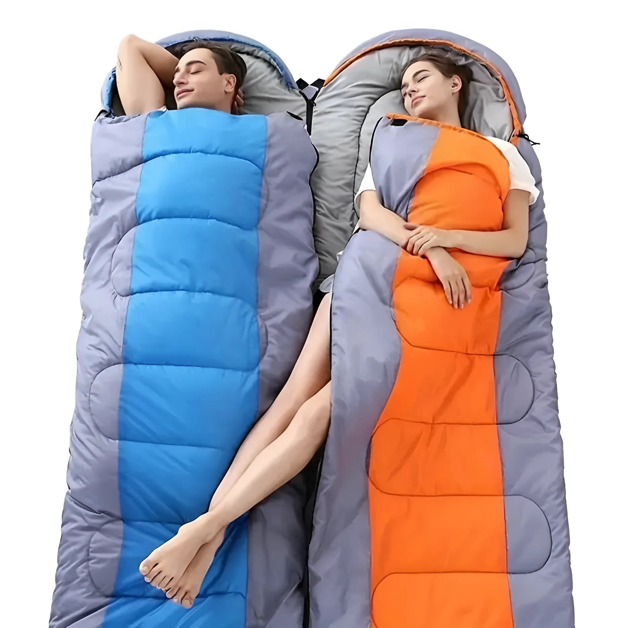 Connectable Winter Sleeping Bag with Hood – Double Zipper, Warm & Waterproof Camping Set - Echo Leaf