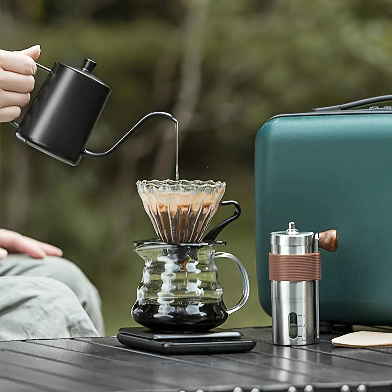 Portable Pour Over Coffee Maker Kit – 5-Piece Manual Grinder & V60 Set