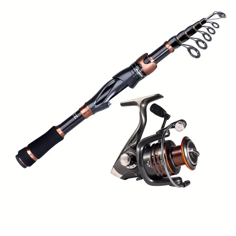 Compact Telescopic Fishing Rod & Reel Combo - Carbon Fiber, Portable for Travel, Ideal Men's Gift - Echo Leaf