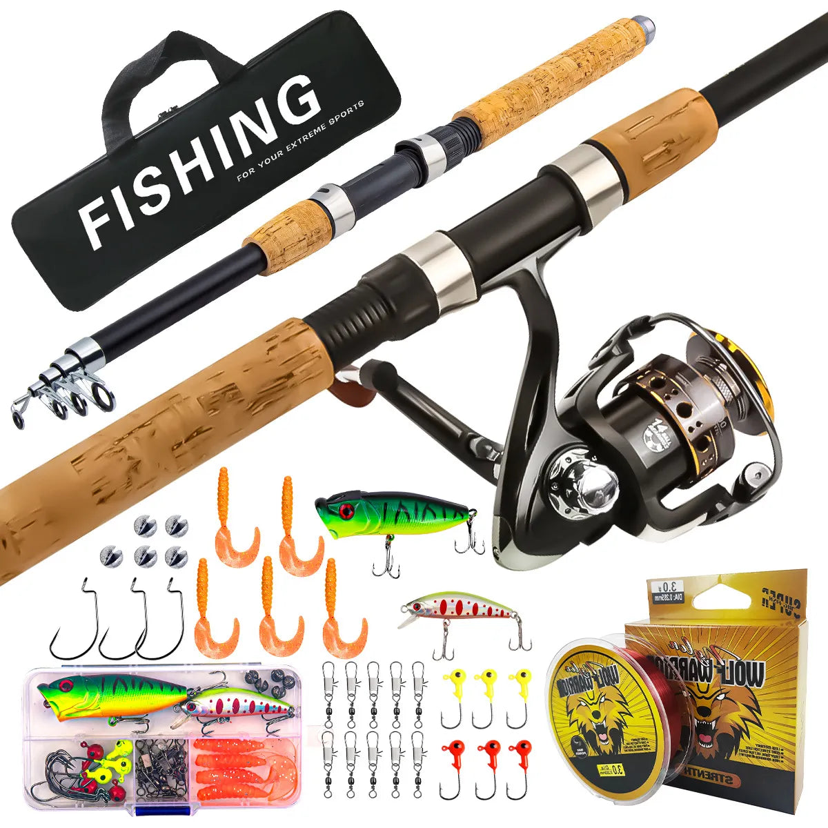 Sea Fishing Lure Rod Set – Cork Grip, Fiberglass, Long Cast