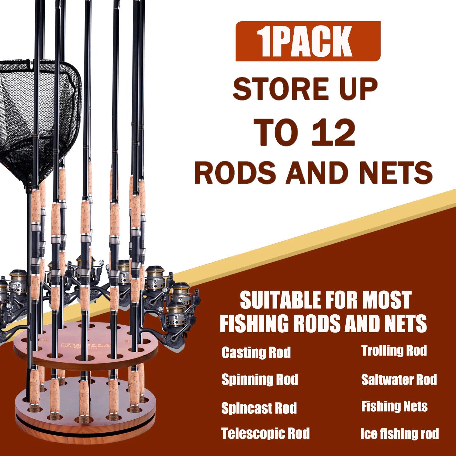 2025 New Wooden Fishing Rod Rack for Home Organization