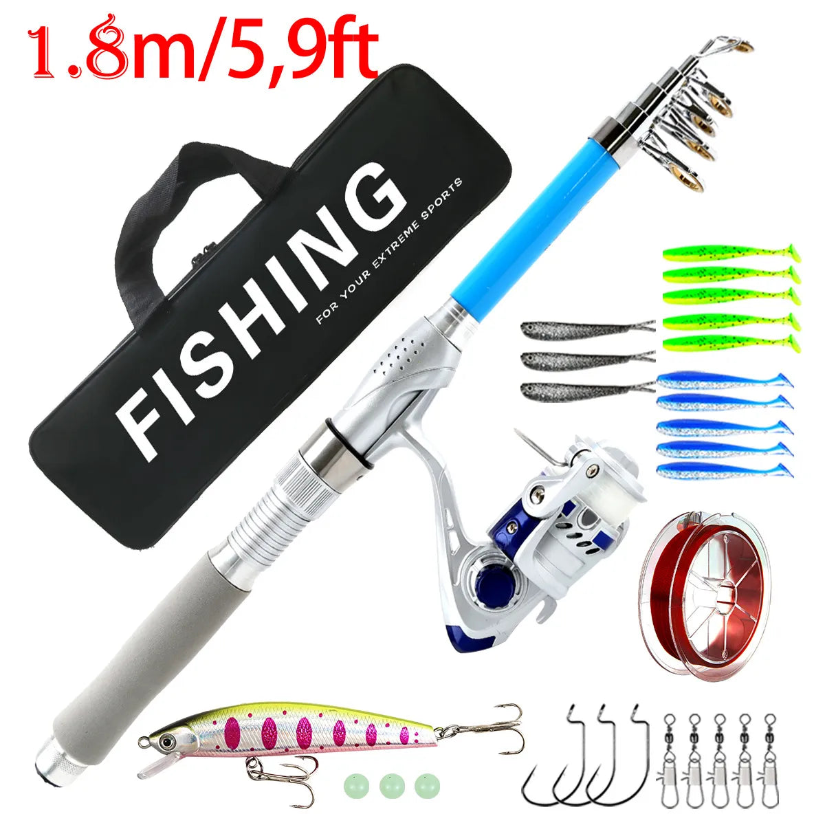 Lure Fishing Set – Long Cast Rod, Reel & Minnow Baits