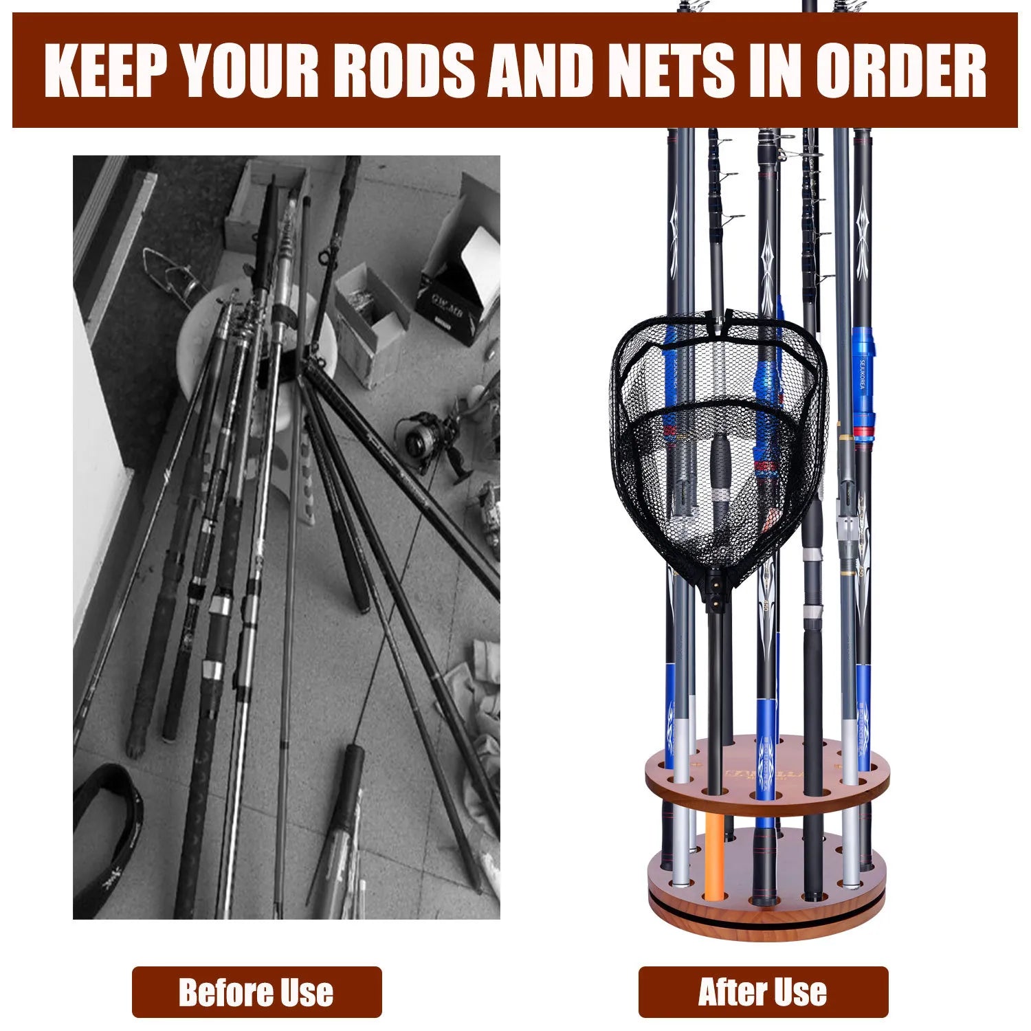 2025 New Wooden Fishing Rod Rack for Home Organization
