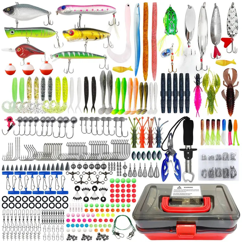 491pcs Fishing Lure Kit with Tackle Box – Soft Baits, Jigs & Hooks
