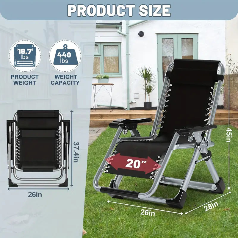 Heavy-Duty Zero Gravity Chair – Patio Recliner up to 440lbs