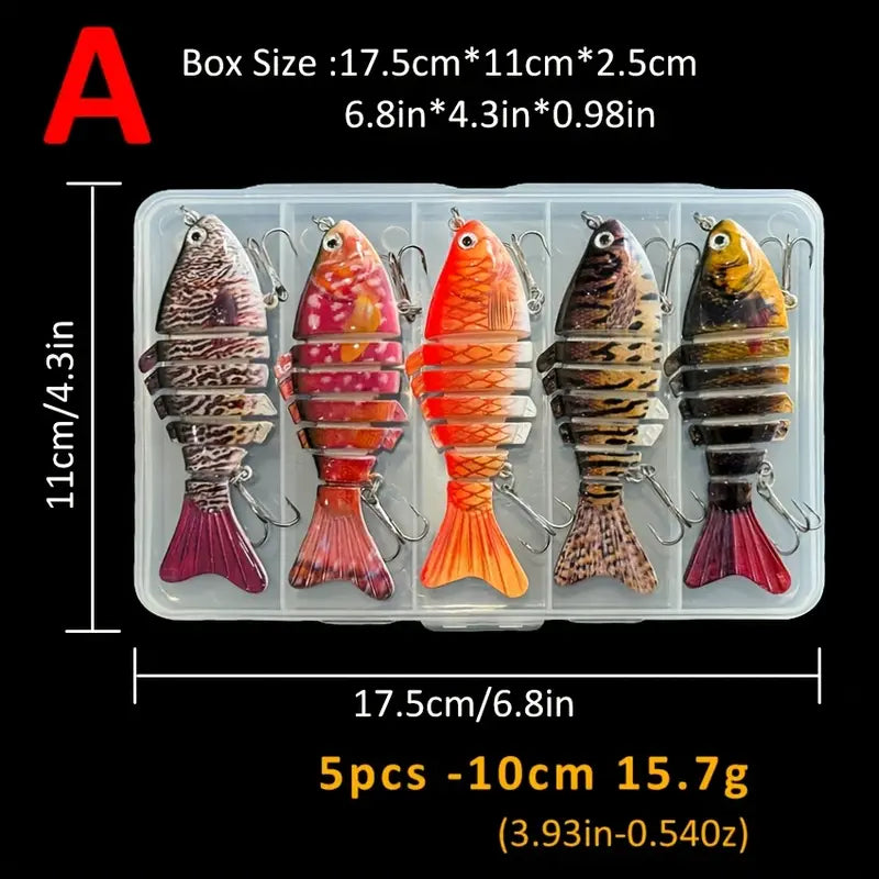 5pcs Swimbait Lures | Realistic Pike Design, Treble Hooks - Echo Leaf