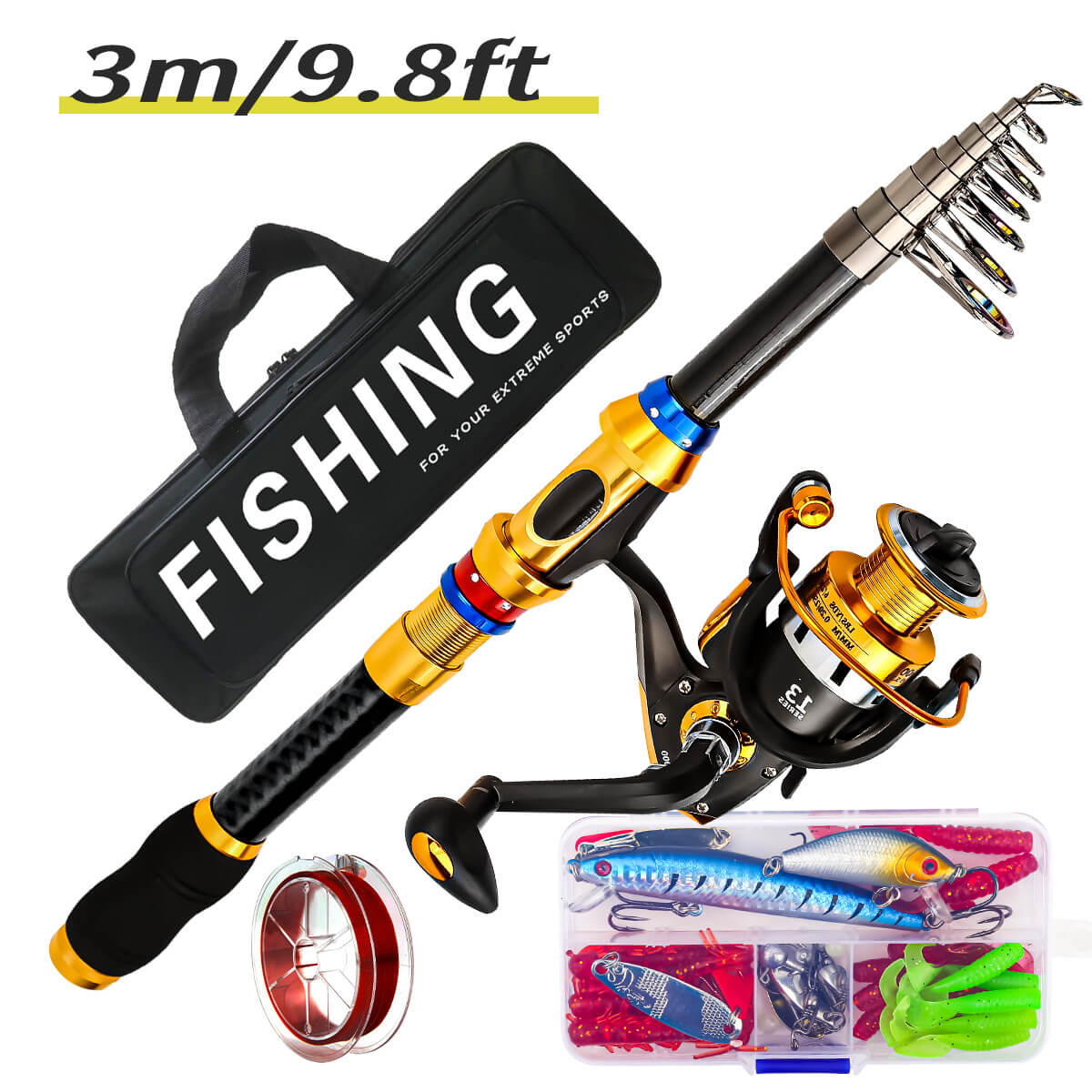 Carbon Fiber Telescopic Rod & Reel Combo – Full Fishing Kit – Portable, Lightweight, High-Performance Gear - Echo Leaf