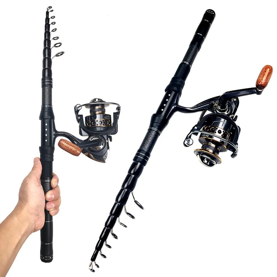 Compact Telescopic Lure Rod Set – Carbon Fiber Sea Fishing Combo – Lightweight, Durable, Portable Gear - Echo Leaf