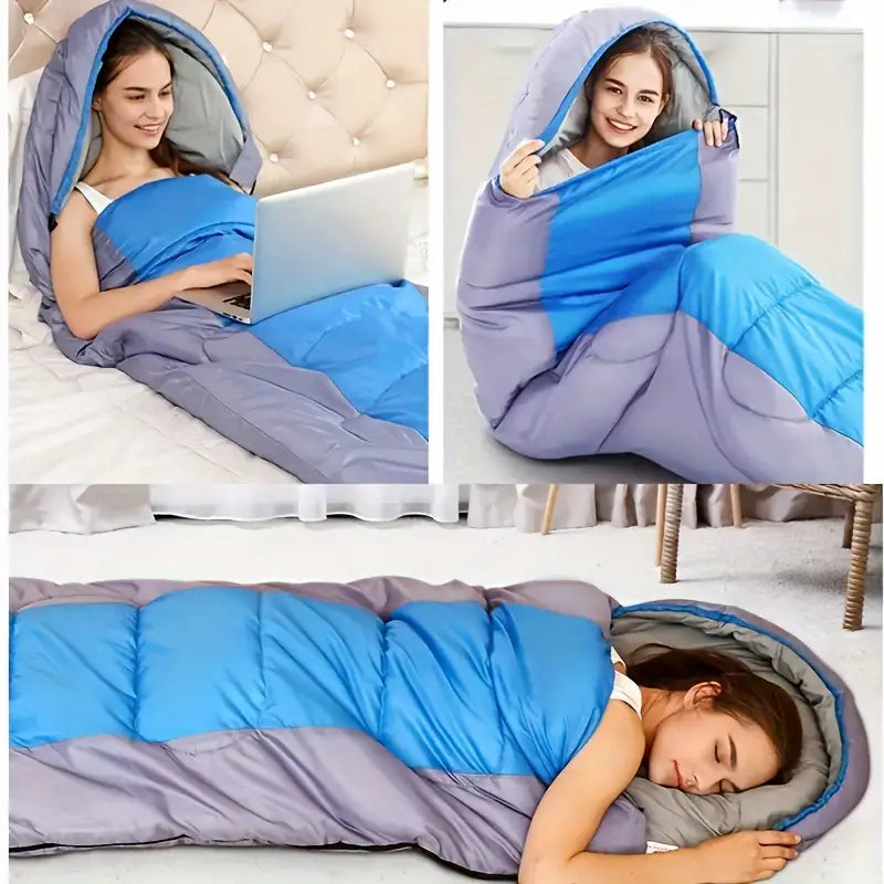 Connectable Winter Sleeping Bag with Hood – Double Zipper, Warm & Waterproof Camping Set - Echo Leaf