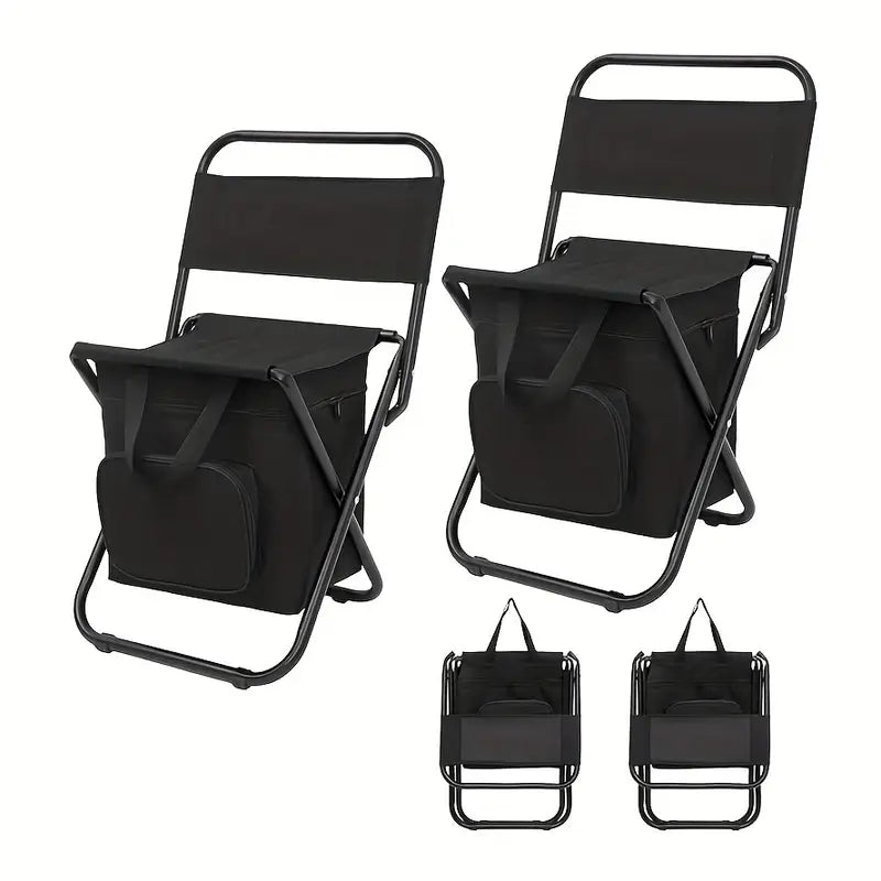 Portable Fishing Chairs with Cooler Bag – 2pcs Folding Set