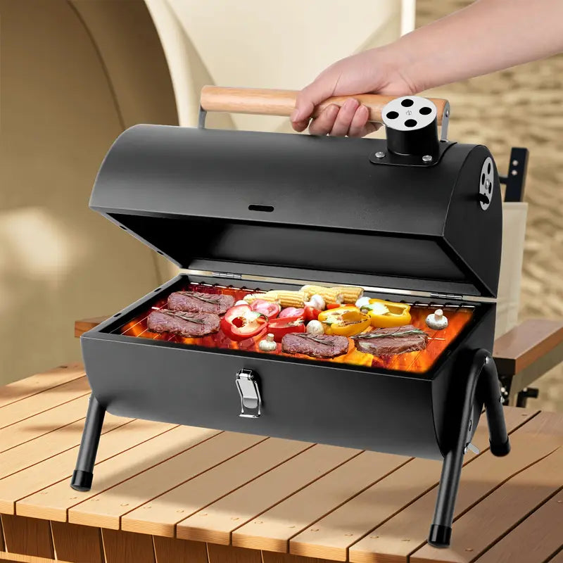 Barrel-Style Charcoal Grill – Portable & Easy to Use