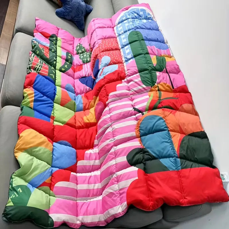 Warm Puffy Camping Blanket – Lightweight Outdoor Travel Quilt for Hiking, Picnic & Car - Echo Leaf