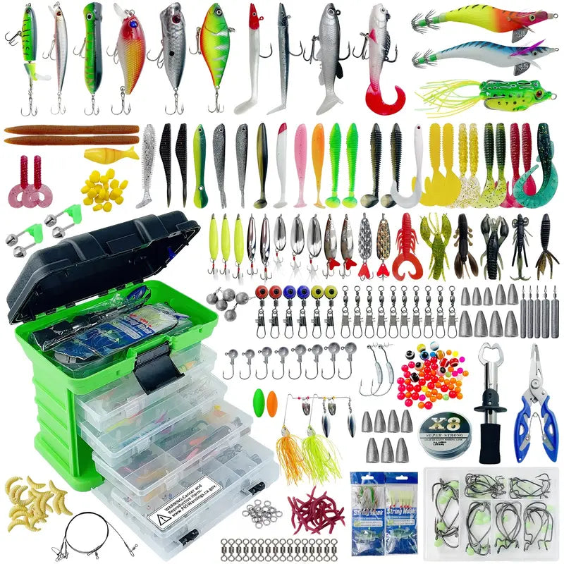 Echo-Leaf 346pcs Fishing Lure Kit with Tackle Box – Crankbaits, Jigs, Spinners, Soft Baits for Bass and Trout