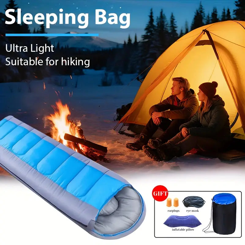 Connectable Winter Sleeping Bag with Hood – Double Zipper, Warm & Waterproof Camping Set - Echo Leaf