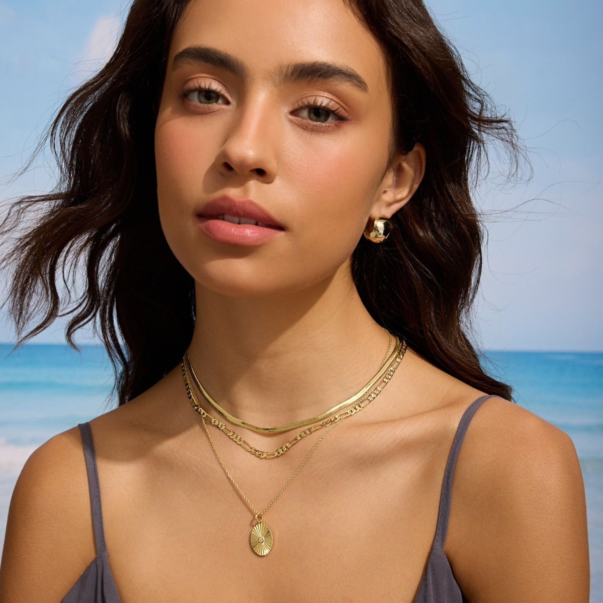 Gold Filled Oval Sun Necklace Minimalist Jewelry for Women - Echo Leaf