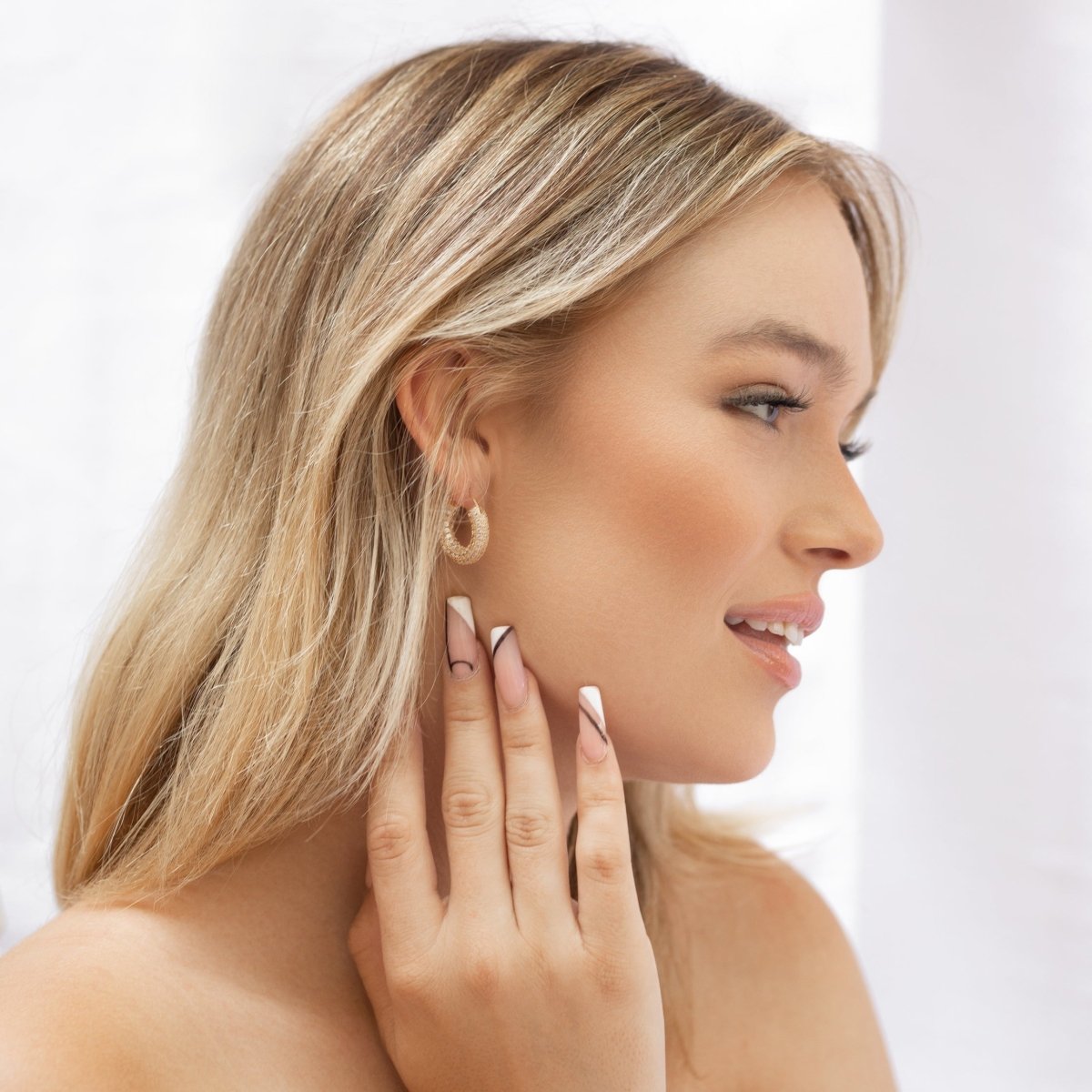 Large Pave Hoops - Echo Leaf