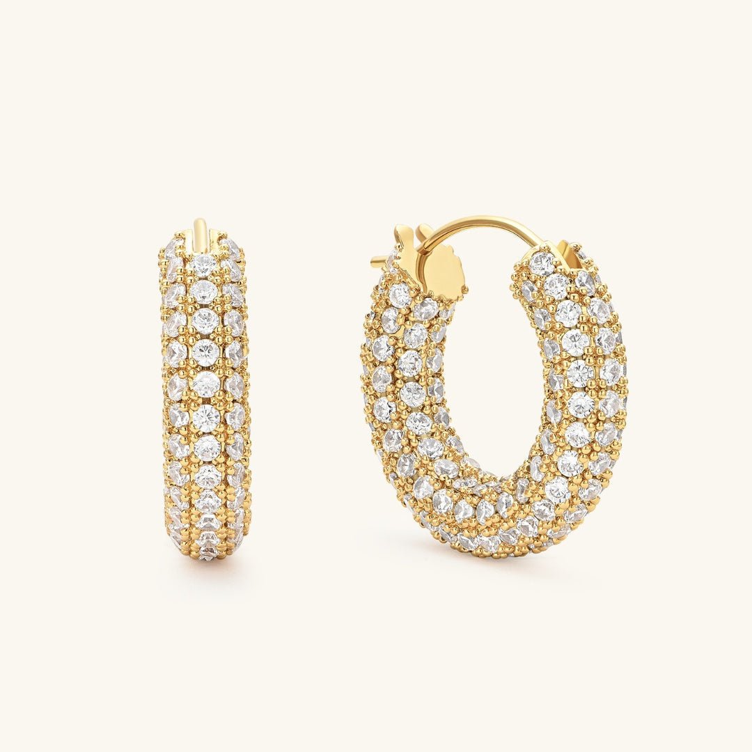 Large Pave Hoops - Echo Leaf