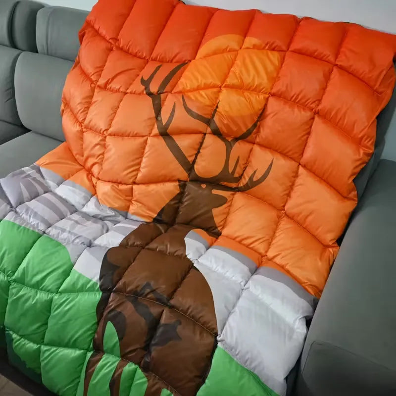 Warm Puffy Camping Blanket – Lightweight Outdoor Travel Quilt for Hiking, Picnic & Car - Echo Leaf