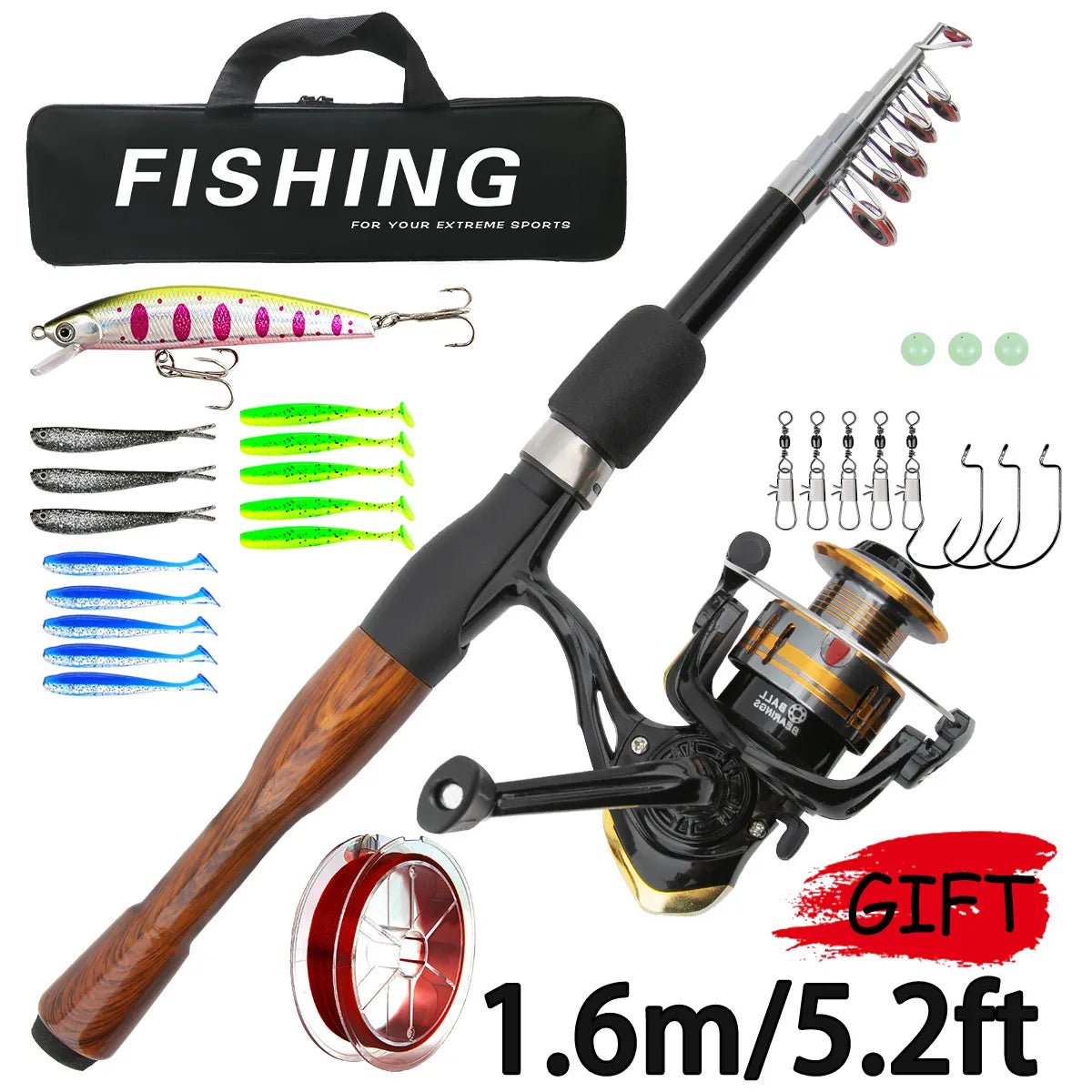 Mini Telescopic Lure Rod Kit – Sea Fishing Gear – Compact & Portable Fishing Rod Set for Anglers - Echo Leaf