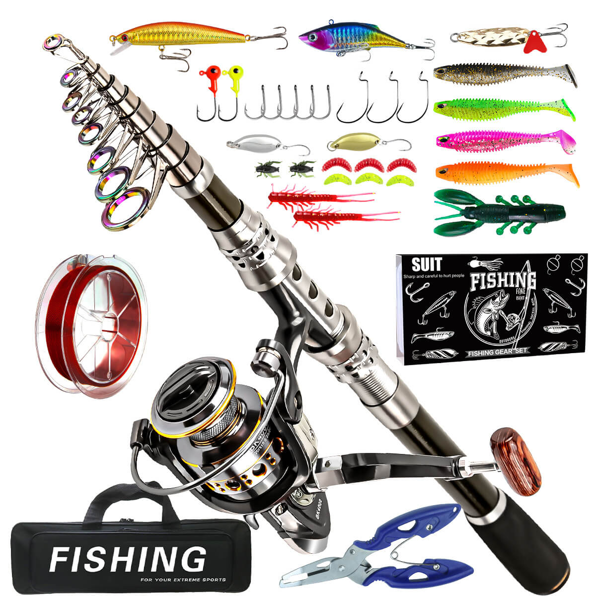 Rotating Reel & Carbon Rod Set – Sea & Freshwater Fishing Gear – High - Performance, Durable Fishing Combo - Echo Leaf