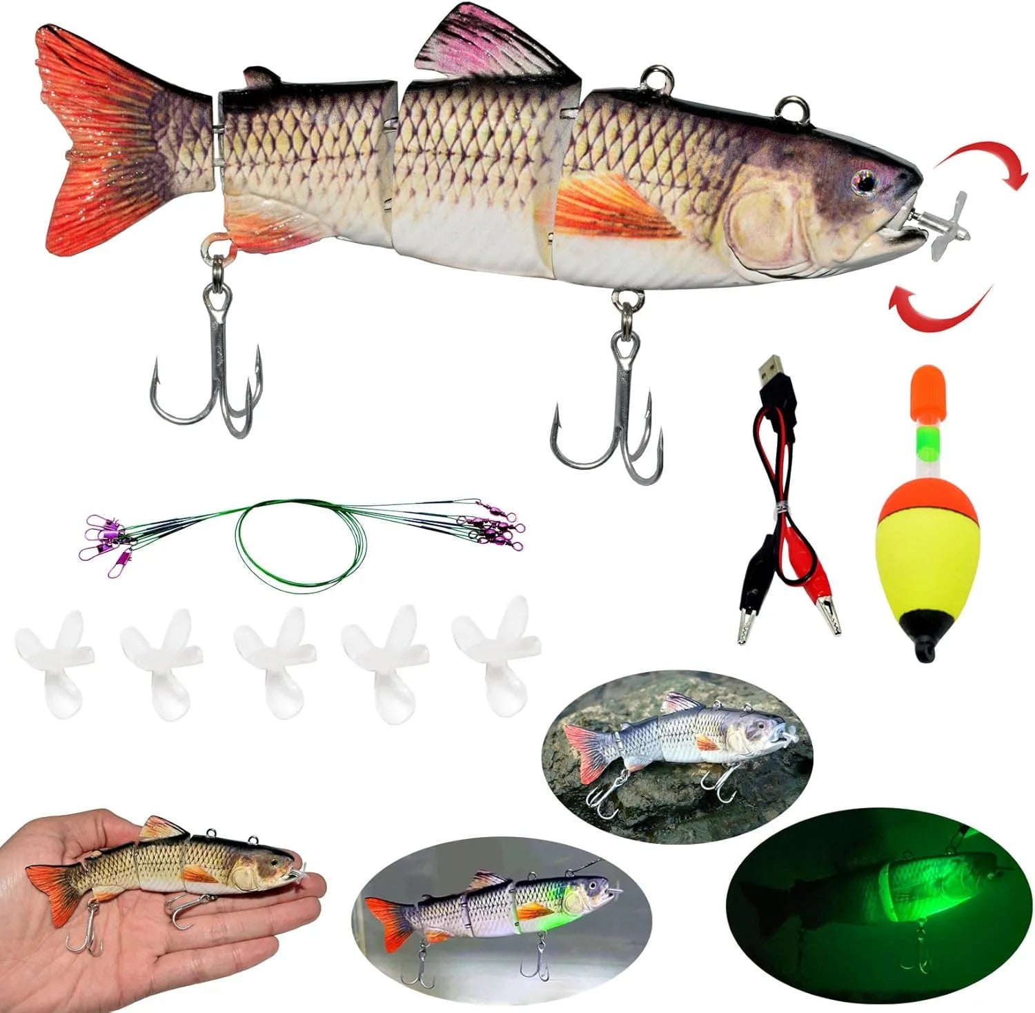 USB rechargeable electric fishing swimbait with lifelike swimming action for bass and trout