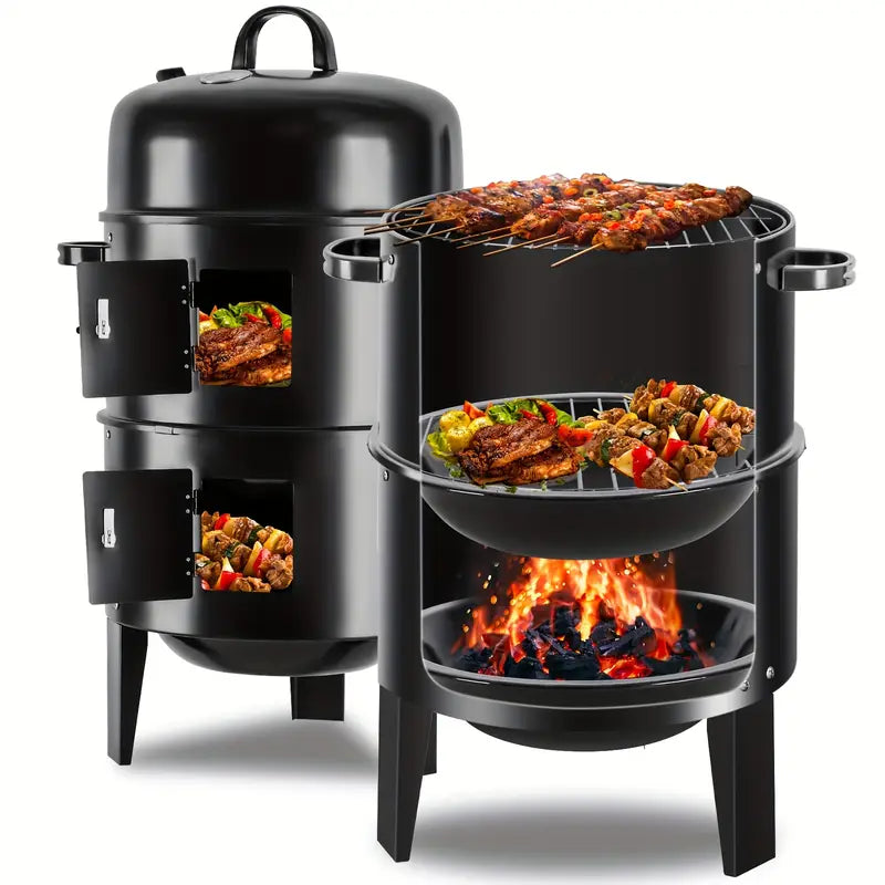 16" Charcoal Smoker Grill | Portable 3-Tier BBQ