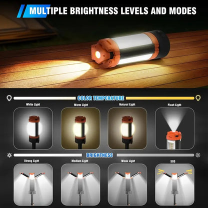 12000mAh Camping Light – Rechargeable, Dimmable, Tripod Design