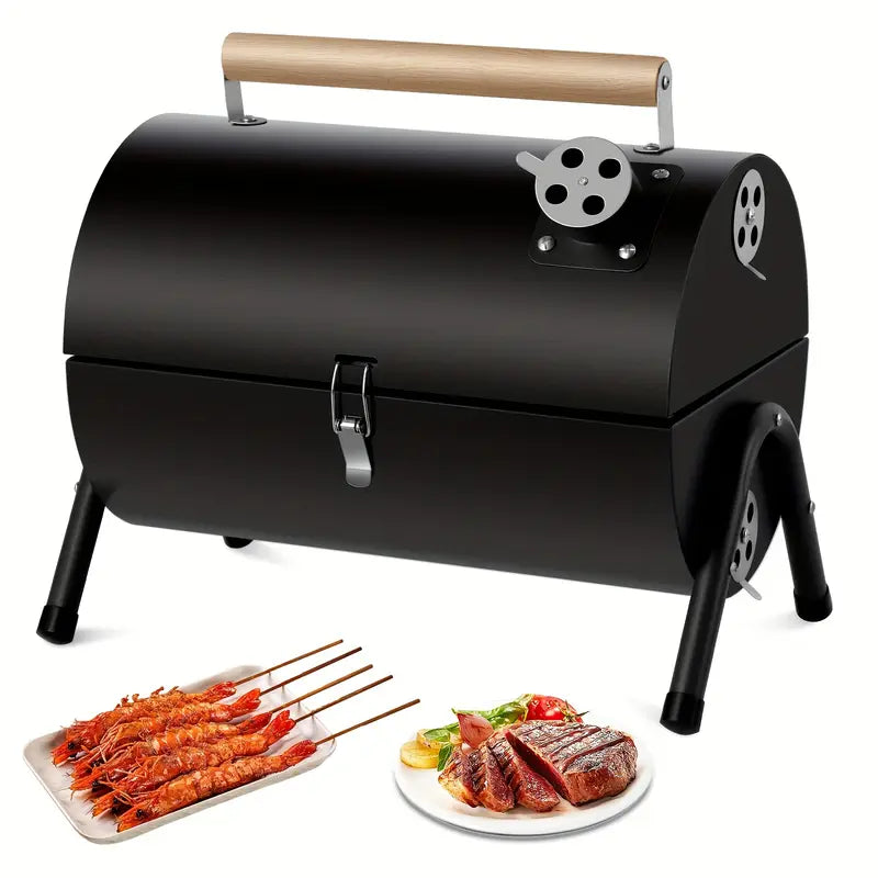 Barrel-Style Charcoal Grill – Portable & Easy to Use