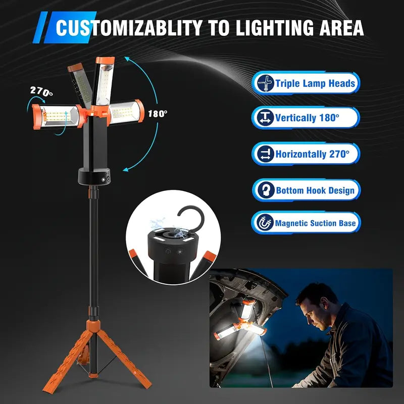 12000mAh Camping Light – Rechargeable, Dimmable, Tripod Design