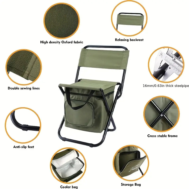 Portable Fishing Chairs with Cooler Bag – 2pcs Folding Set