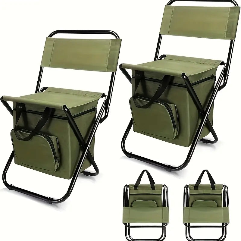 Portable Fishing Chairs with Cooler Bag – 2pcs Folding Set
