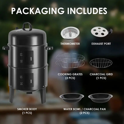 16" Charcoal Smoker Grill | Portable 3-Tier BBQ