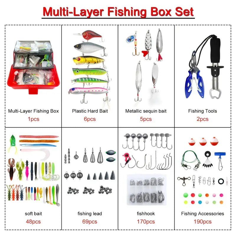 491pcs Fishing Lure Kit with Tackle Box – Soft Baits, Jigs & Hooks – Complete Fishing Gear Set - Echo Leaf