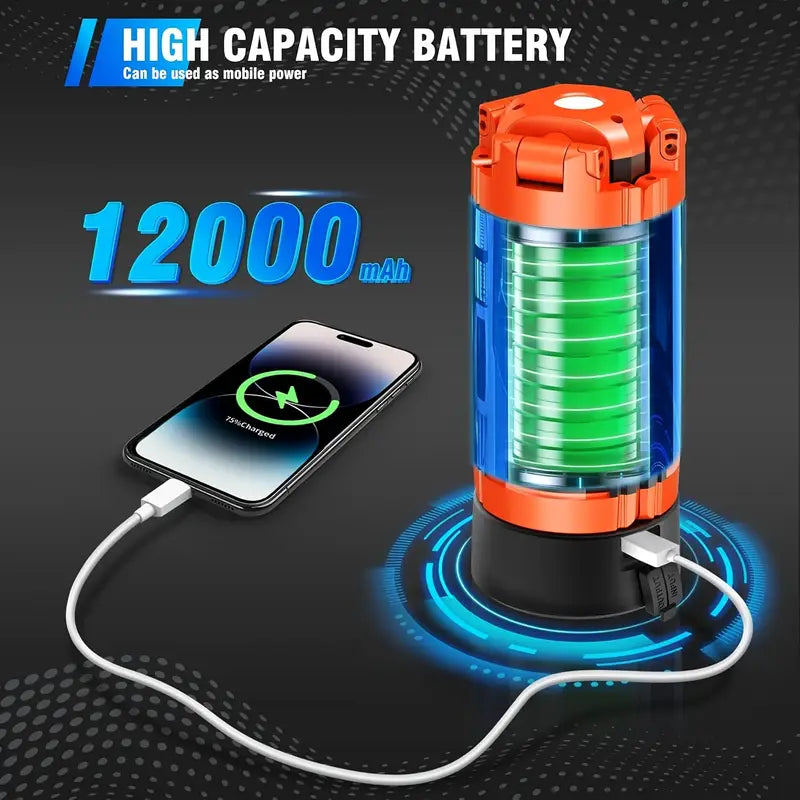 12000mAh Camping Light – Rechargeable, Dimmable, Tripod Design