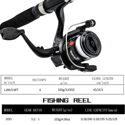 5ft Telescopic Fishing Rod & Lure Set – Long Casting Carbon Pole for Sea & Perch Fishing - Echo Leaf