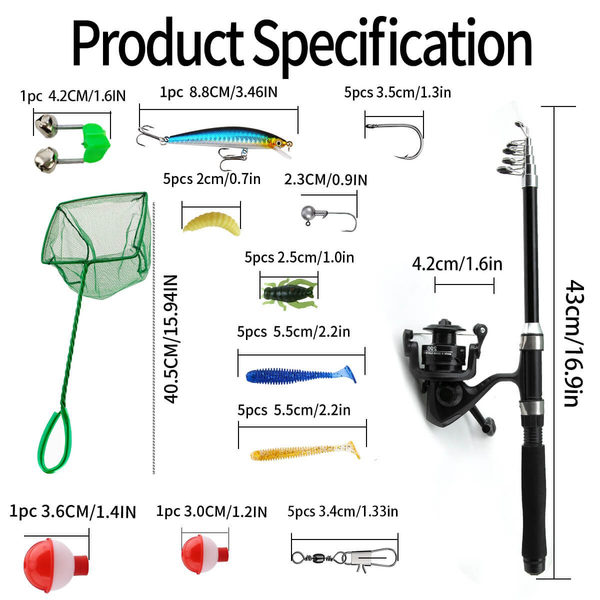 5ft Telescopic Fishing Rod & Lure Set – Long Casting Carbon Pole for Sea & Perch Fishing - Echo Leaf