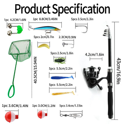 5ft Telescopic Fishing Rod & Lure Set – Long Casting Carbon Pole for Sea & Perch Fishing - Echo Leaf