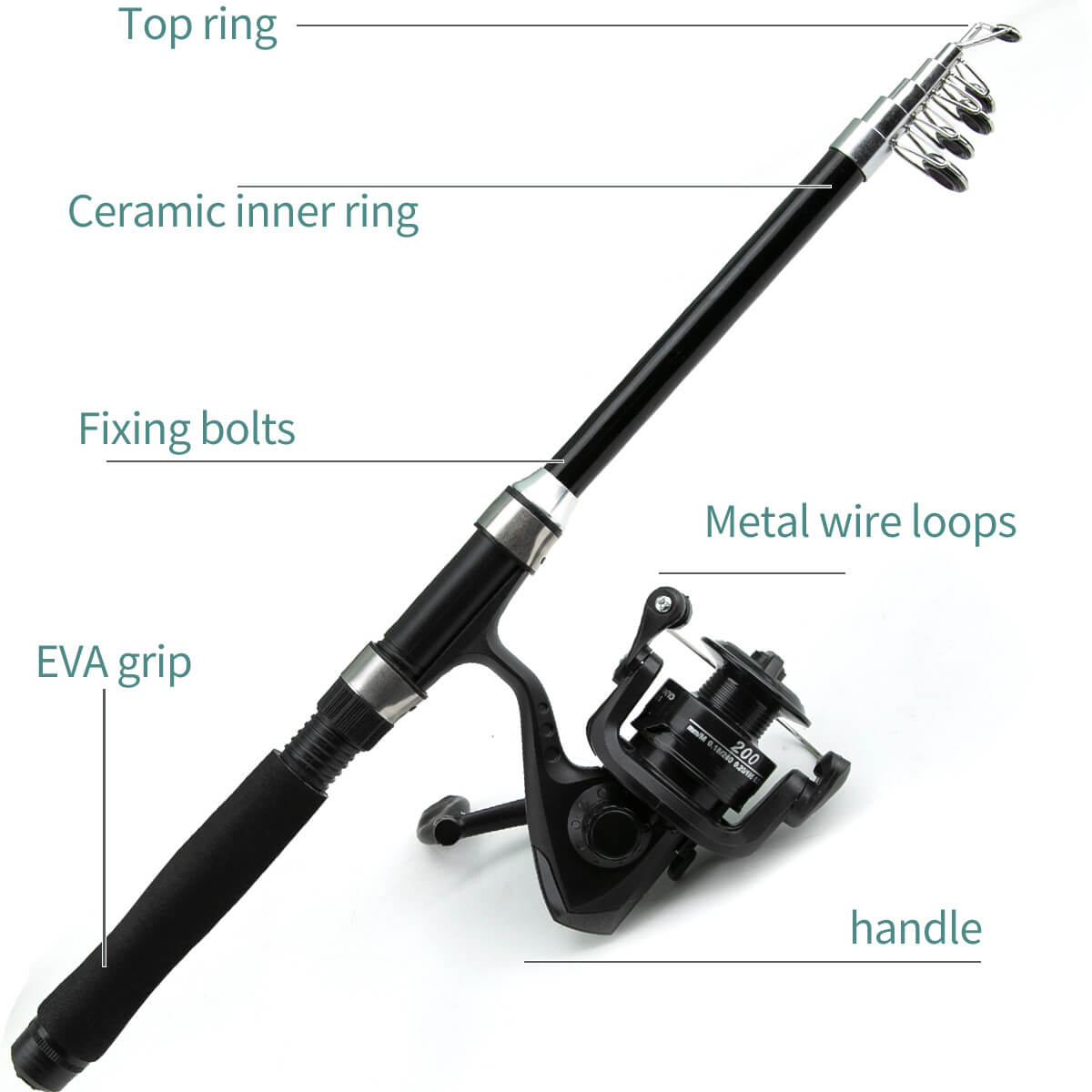 5ft Telescopic Fishing Rod & Lure Set – Long Casting Carbon Pole for Sea & Perch Fishing - Echo Leaf