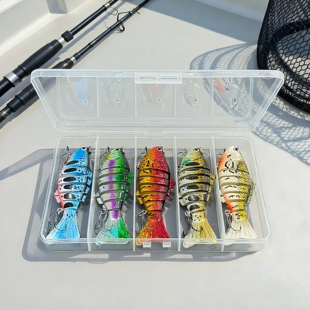 5pcs Swimbait Lures | Realistic Pike Design, Treble Hooks - Echo Leaf