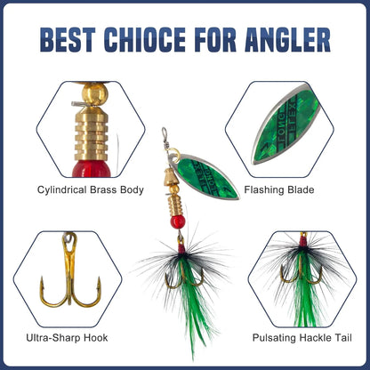 Rooster Tail Fishing Lures Kit – Spinner Baits for Trout, Bass & Salmon