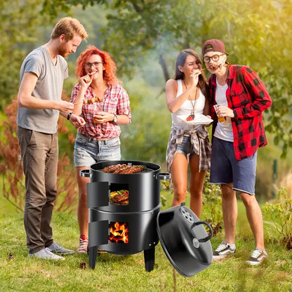 16" Charcoal Smoker Grill | Portable 3-Tier BBQ