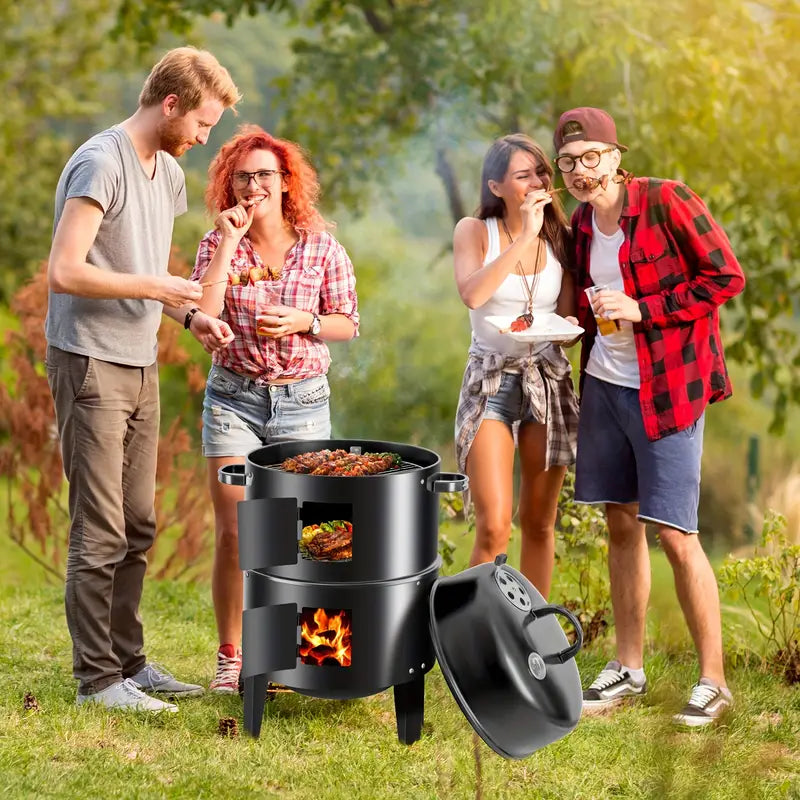 16" Charcoal Smoker Grill | Portable 3-Tier BBQ